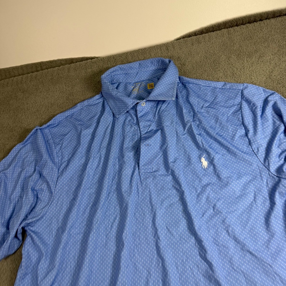 Polo Ralph Lauren Performance Mens XL Blue Micro Dot Short Sleeve Golf Polo
